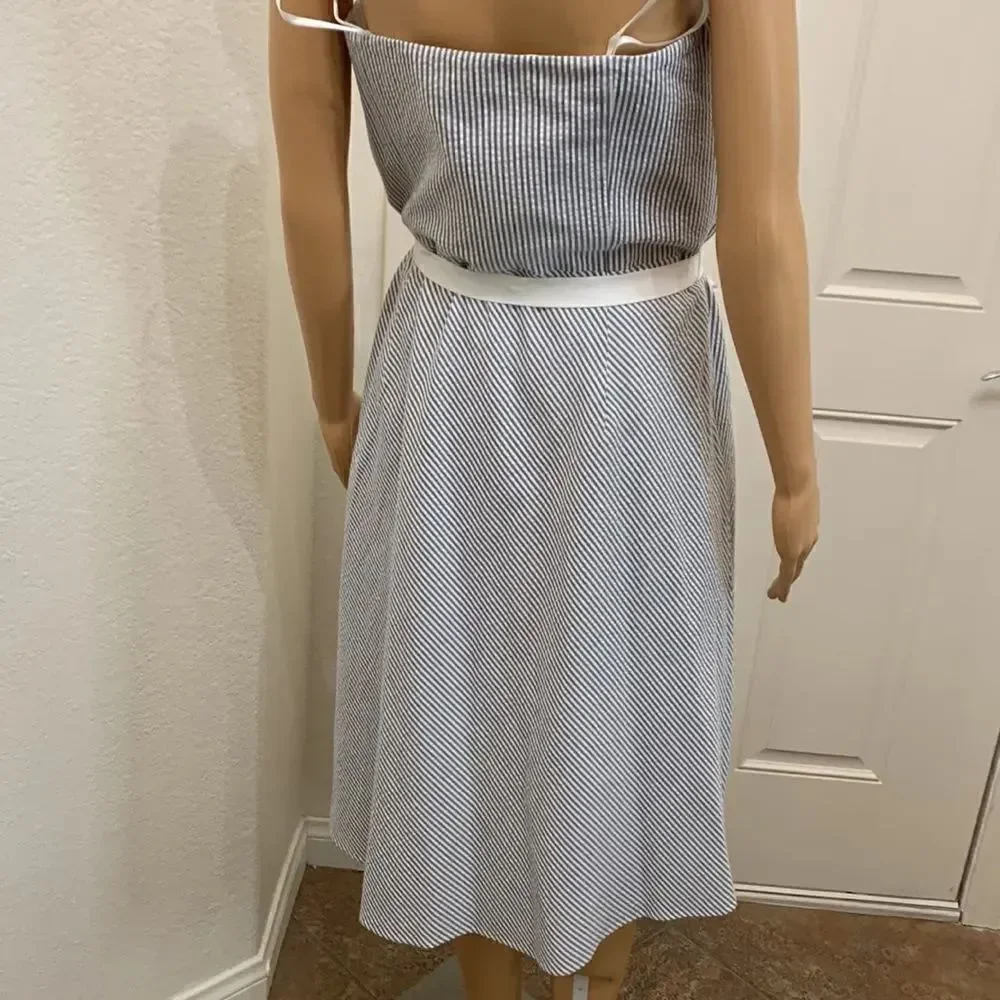 Ann Taylor Loft Size 12 Strapless Gray White Striped Belted Zip Woman’s Dress